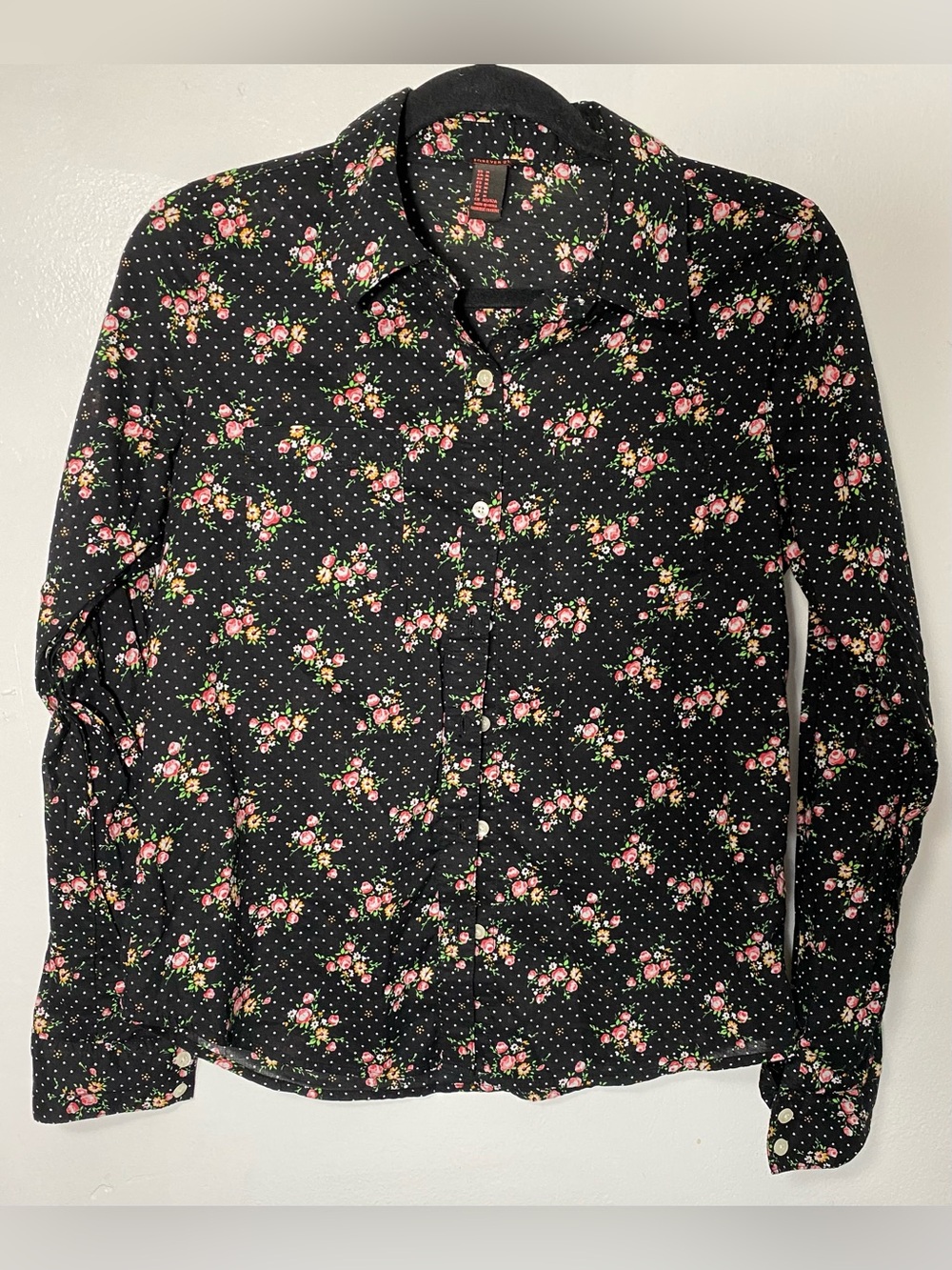 Forever 21 Black Button-Up Shirt with Pink Floral Print